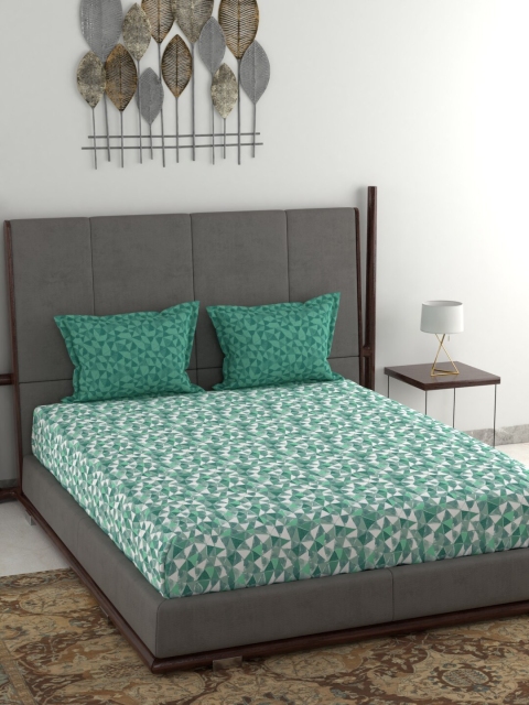 

Trident Turquoise Blue & White Print 144 TC Double Bedsheet With 2 Pillow Covers
