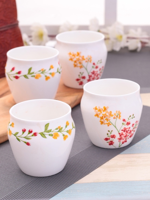 

CLAY CRAFT White & Red 4-Pieces Printed Ceramic Kulladhs Set