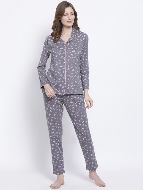 

Kanvin Women Grey Printed Night suit