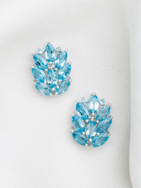 

Bigsmall Blue & Silver-Toned Floral Studs