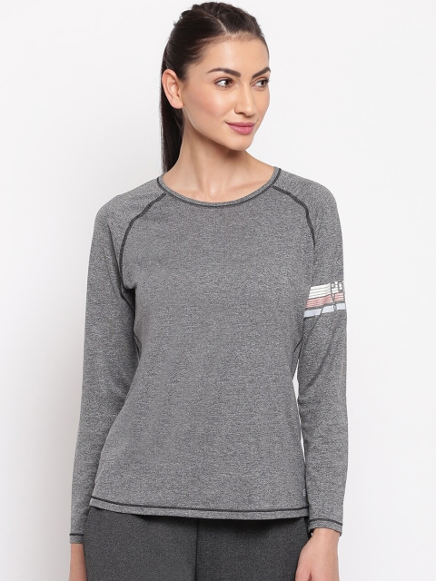 

Enamor Women Grey Melange Slim Fit Long Sleeve Active T-shirt