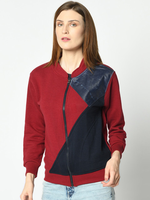 

VIMAL JONNEY Women Maroon & Navy Blue Colourblocked Sweatshirt