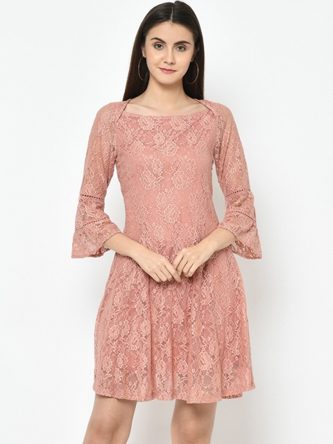 

Latin Quarters Women Pink Lace Fit and Flare Dress