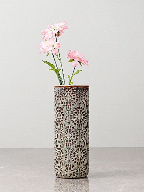 

Pure Home and Living Grey & Brown Floral Textured Ceramic Flower Vase