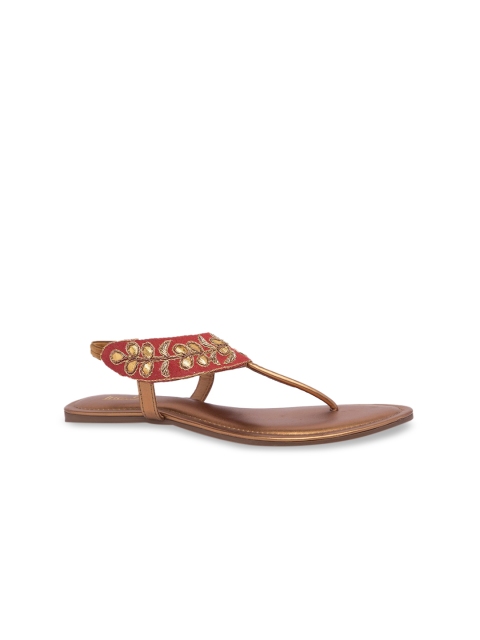 

Inc 5 Women Gold-Toned Embellished Synthetic Suede Open Toe Flats