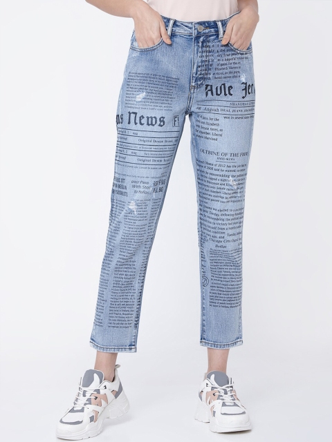 

Deal Jeans Women Blue Boyfriend Fit High-Rise Cropped Low Distress Jeans