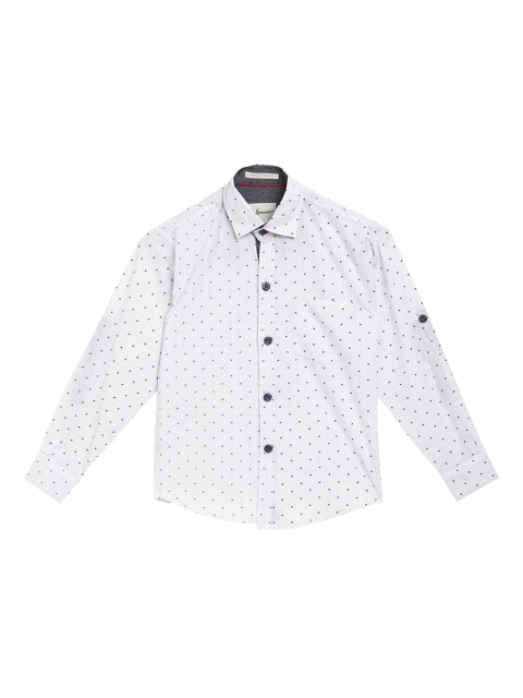 

Aj DEZInES Boys White & Navy Blue Regular Fit Printed Casual Shirt