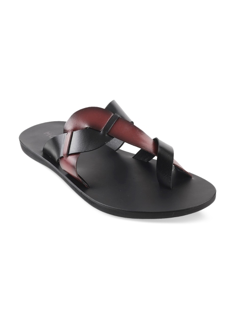 

Mochi Men Maroon & Black Leather Comfort Sandals