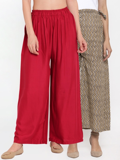 

TAG 7 Women Pack Of 2 Maroon & Beige Printed Flared Palazzos