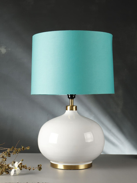

Grated Ginger Turquoise Blue Self Design Contemporary Table Lamp with Shade