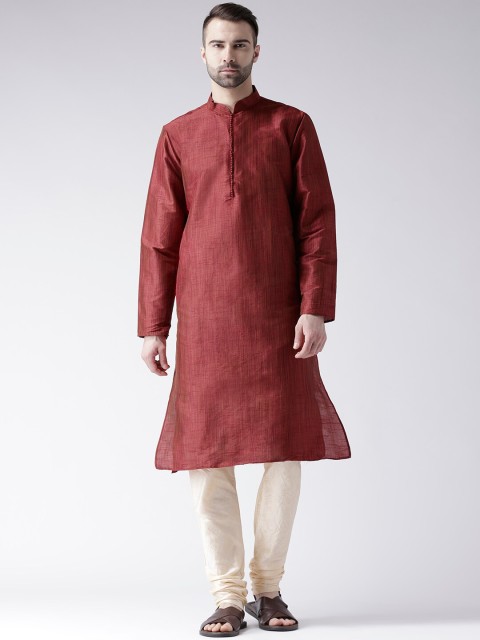 

LAMAAYA Men Red Woven Design Straight Kurta