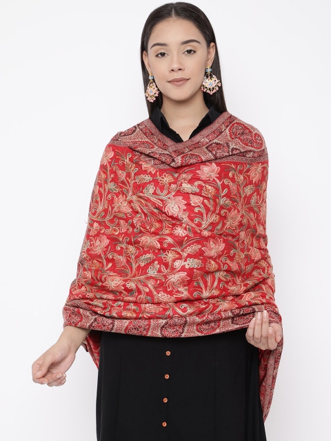 

Pashmoda Women Red & Beige Kashmiri Aari Embroidered Jamawar Shawl