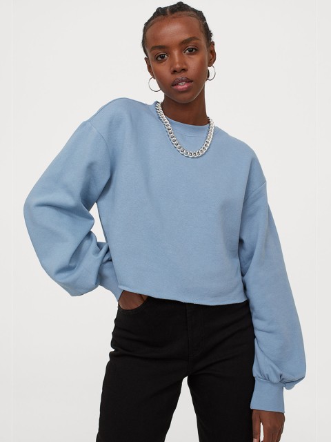 

H&M Women Blue Cropped Sweatshirt