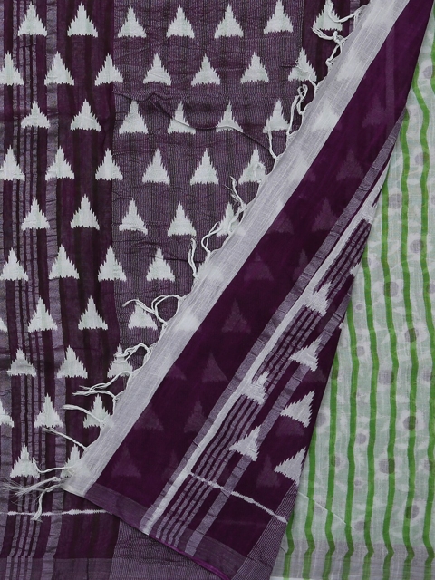 

Pothys Purple & White Linen Blend Printed Saree