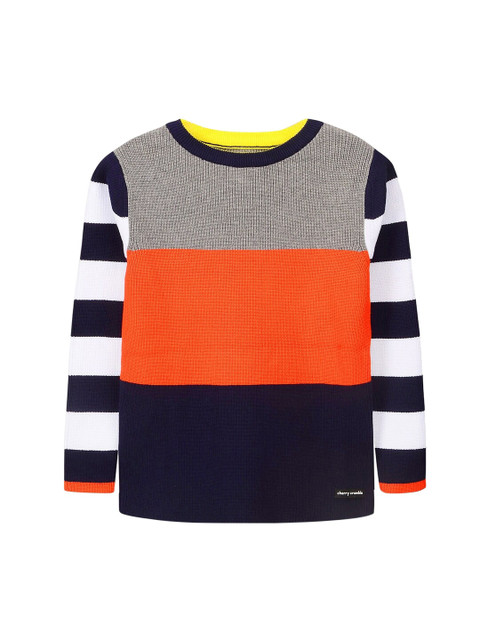 

Cherry Crumble Kids Grey & Orange Colourblocked Pullover Sweater