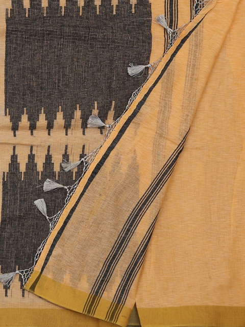 

Pothys Grey & Mustard Yellow Linen Blend Woven Design Saree