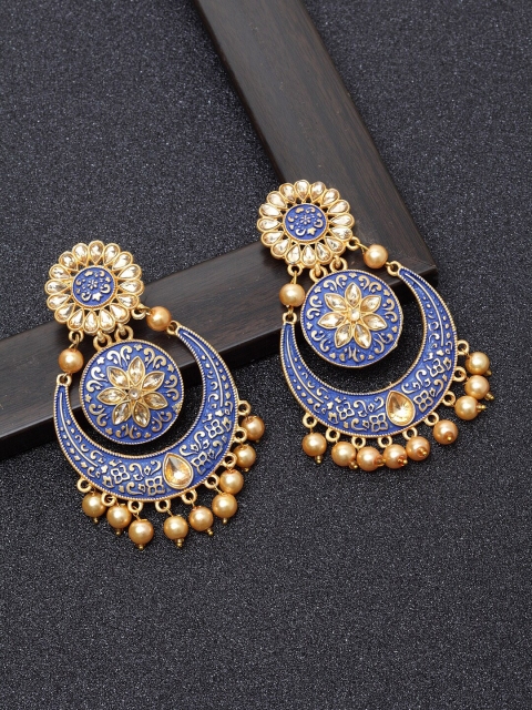 

Ibtida Blue Gold Plated Enamelled Crescent Shaped Chandbalis