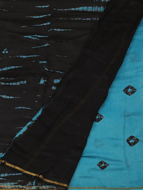 

Pothys Blue & Black Cotton Blend Printed Saree