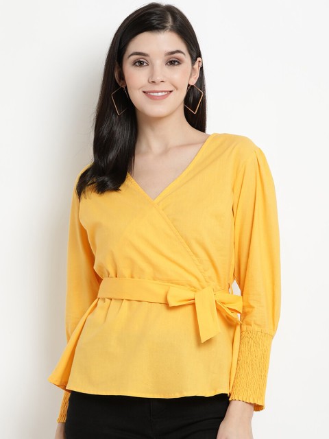 

The Vanca Women Yellow Solid Wrap Top