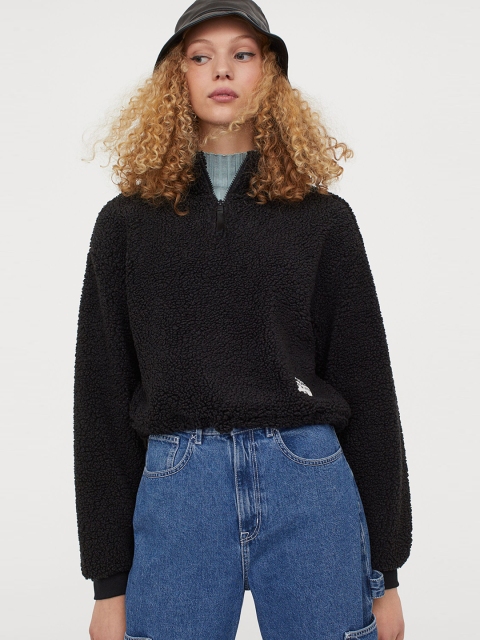 

H&M Women Black Solid Short Collared Top