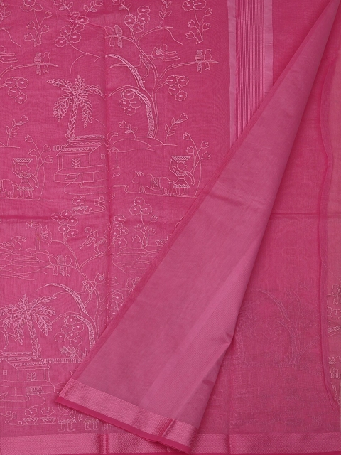 

Pothys Pink Printed Supernet Saree