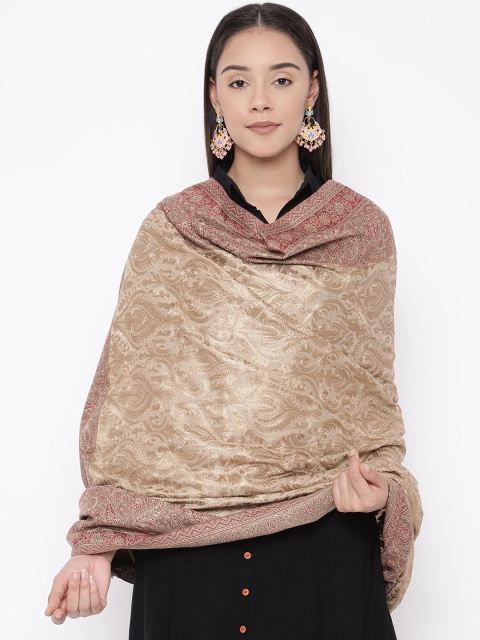 

Pashmoda Women Beige & Maroon Kashmiri Aari Embroidered Jamawar Shawl