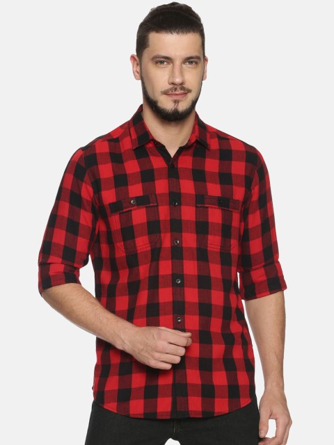 

IVOC Men Red & Black Slim Fit Checked Casual Shirt