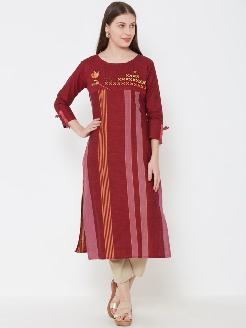 

FASHOR Women Maroon Striped A-Line Kurta