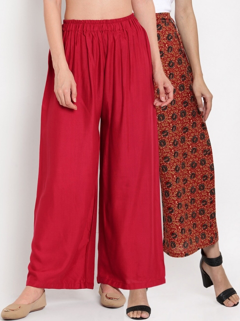 

TAG 7 Women Pack Of 2 Straight Palazzos, Red