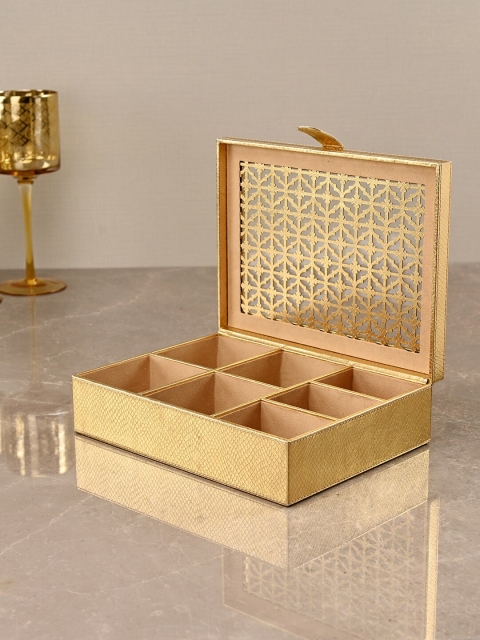 

Pure Home and Living Gold-Toned Mirrored Lattice Pattern Rectangle Jewellery Box