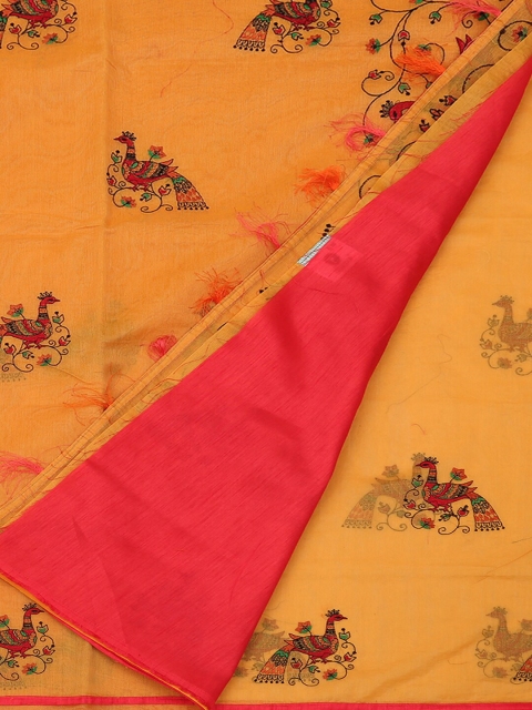

Pothys Yellow & Red Supernet Checked Saree