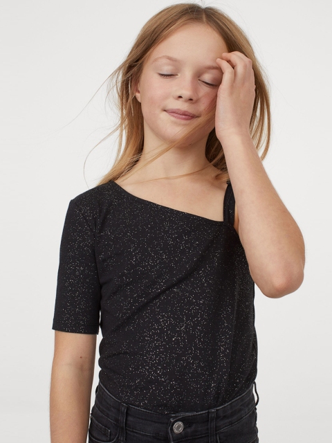 H&M Girls Black Glittery One-Shoulder Top