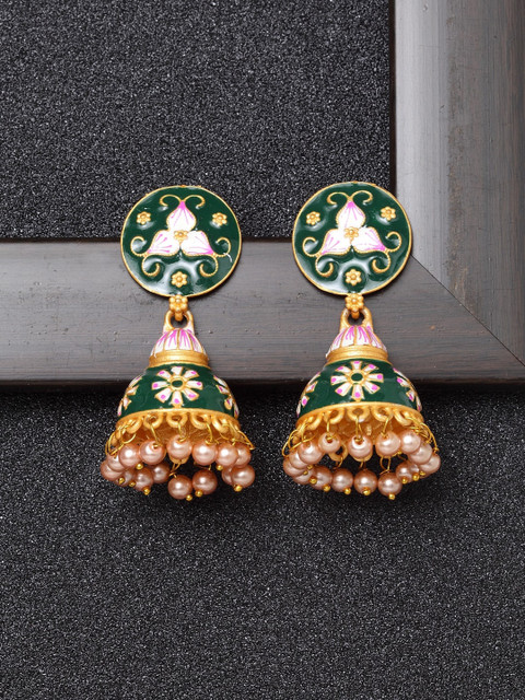 

Ibtida Green & Gold-Plated Dome Shaped Jhumkas