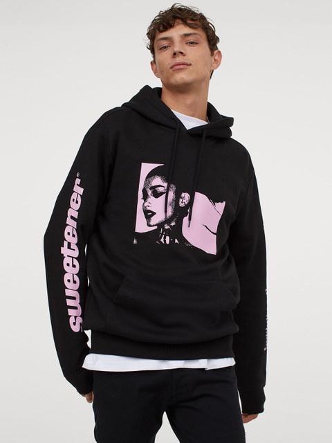 

H&M Men Black Printed Hoodie