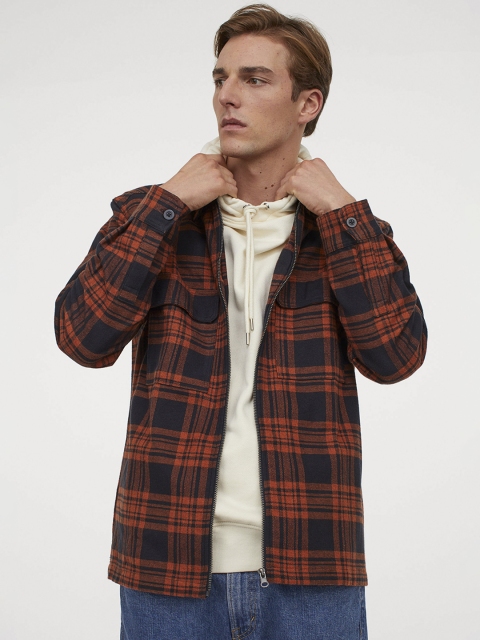 

H&M Men Orange & Blue Checked Twill Shacket