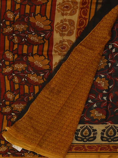 

Pothys Black & Yellow Cotton Blend Printed Saree