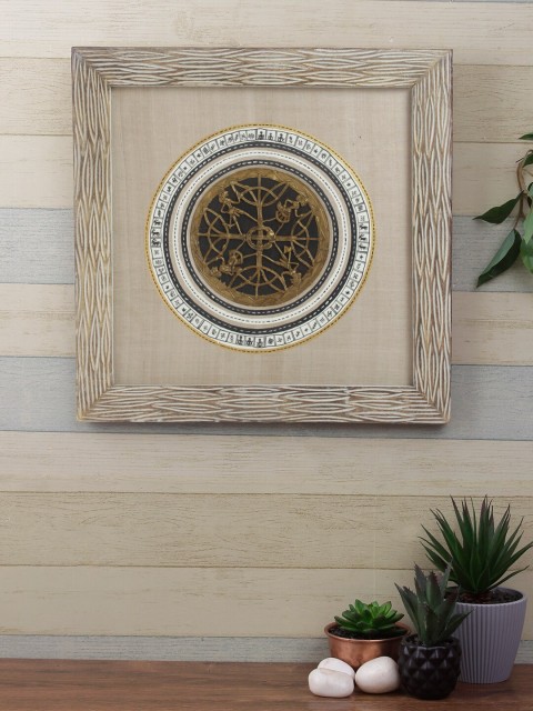 

Aapno Rajasthan Cream-Coloured & Black Handcrafted Rustic Finish Worli Art Wall Hanging Frame