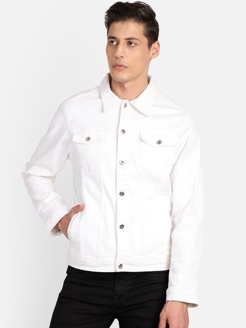 

PUNK Men White Solid Lightweight Denim Jacket