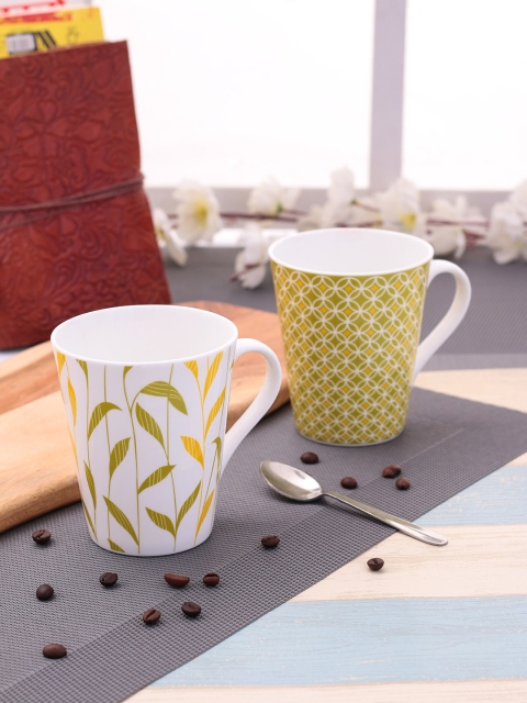 

CLAY CRAFT Set of 2 Olive Green & Off-WhitePrinted Ceramic Mug Set