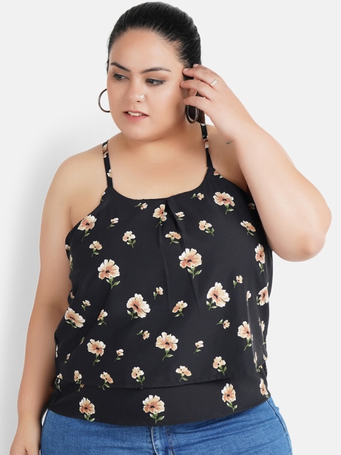 

Indietoga Women Black Printed Plus Size Top