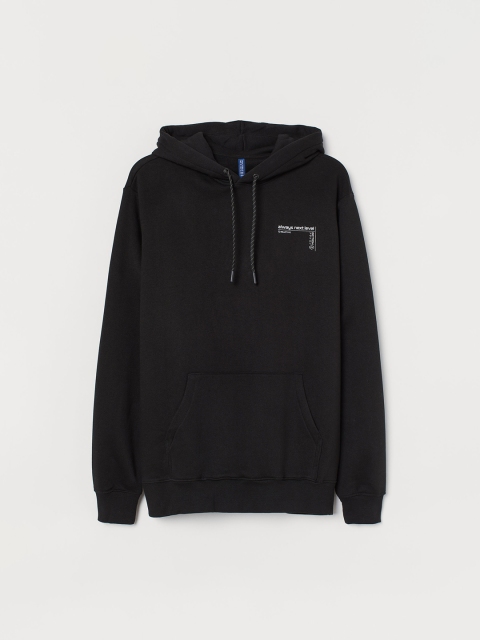 

H&M Men Black Hooded Top With a Motif