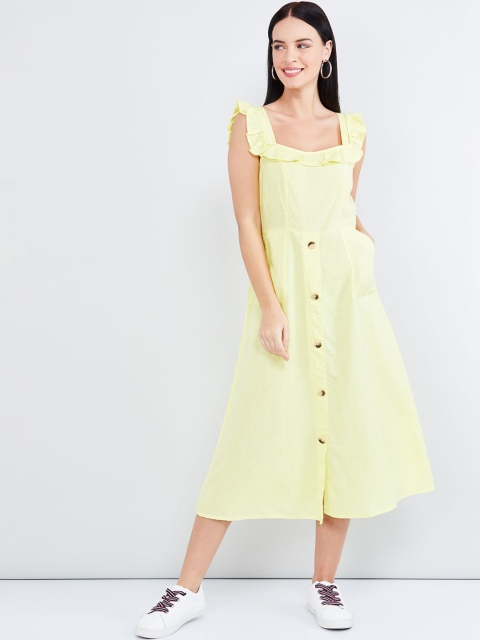

max Women Yellow Striped A-Line Dress