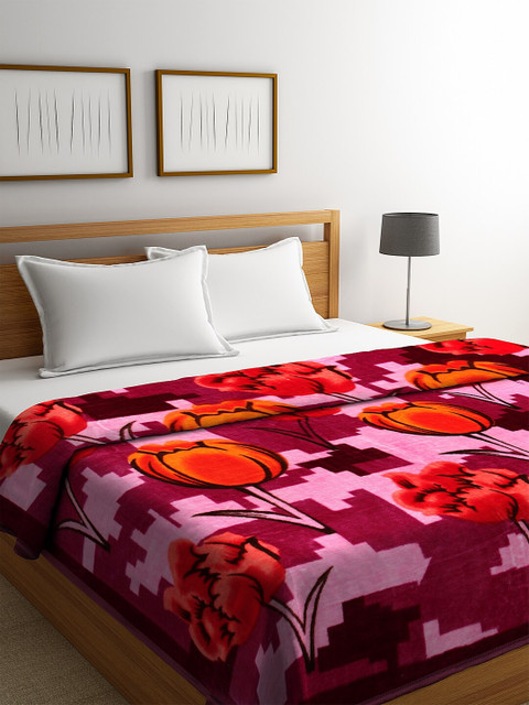 

NEUDIS Purple & Orange Floral Heavy Winter 450 GSM Mink Double Bed Blanket