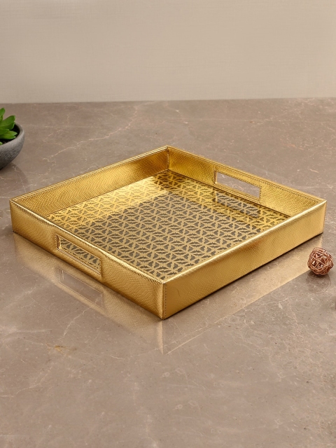 

Pure Home and Living Gold-Toned & Transparent Lattice Printed Square Tray