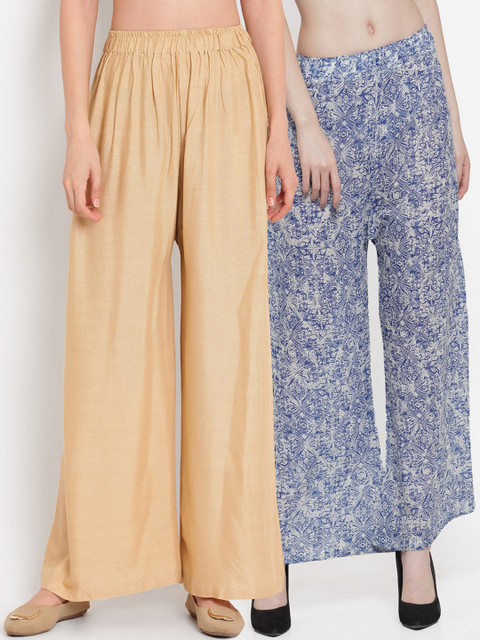 

TAG 7 Women Pack of 2 Flared Palazzos, Beige