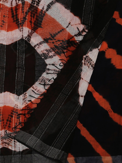 

Pothys Black & Orange Linen Blend Batik Printed Saree
