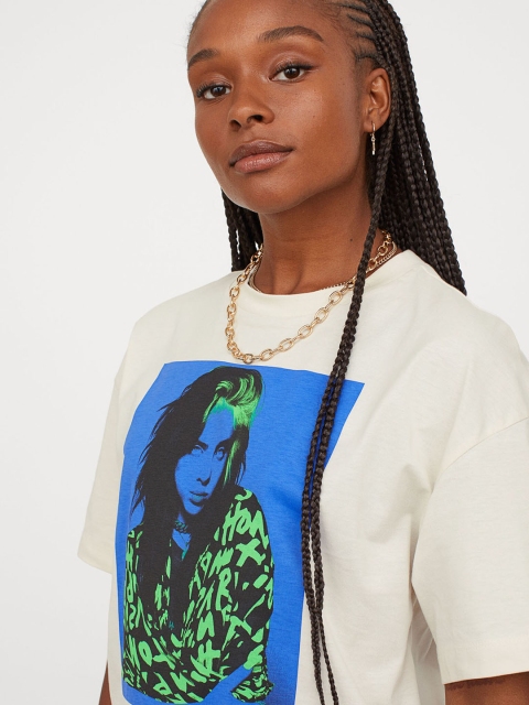 

H&M Women White Oversized Printed T-shirt