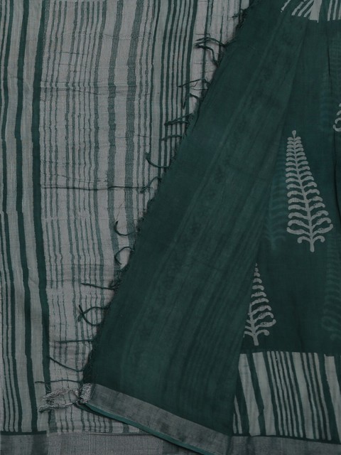 

Pothys Green Printed Linen Blend Saree