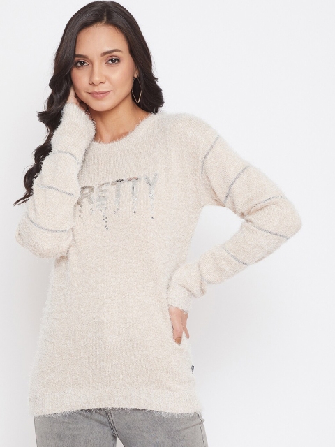 

Crimsoune Club Women Beige Self Design Pullover Sweater