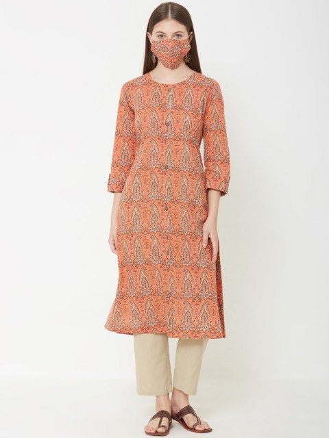 

FASHOR Women Orange Printed A-Line Kurta